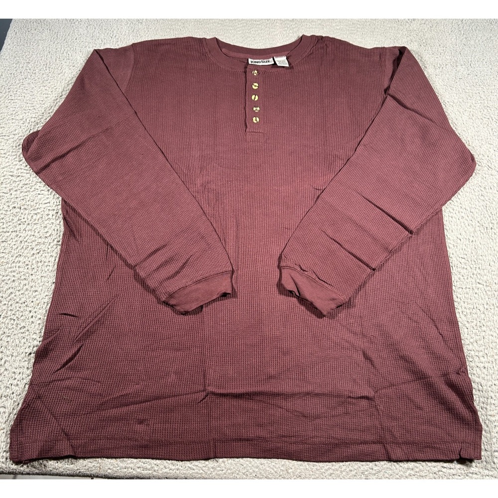King Size Henley Shirt Men 2XL Red Crew Neck Long Sleeve Pullover Cotton‎